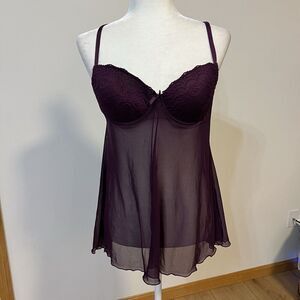 Purple Mesh Sheer Lingerie Babydoll Top Y2K Coquette Fairy M Sheer Underwire‎